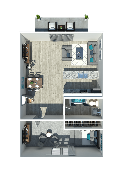 Floor plan for 1 bed, 1 bath, 665 sqft